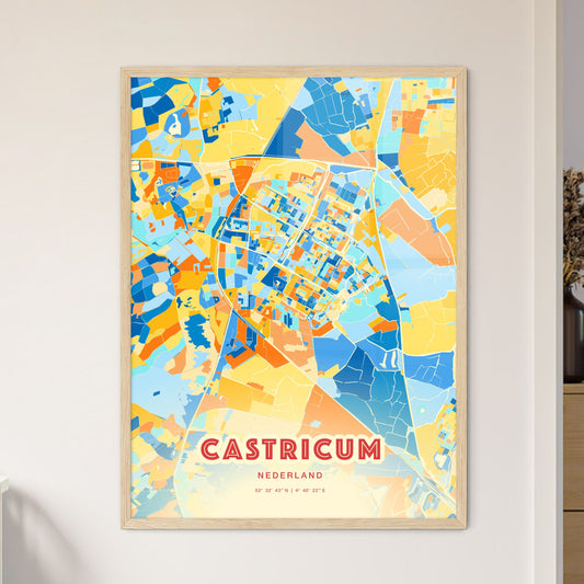 Colorful CASTRICUM NETHERLANDS Fine Art Map Blue Orange