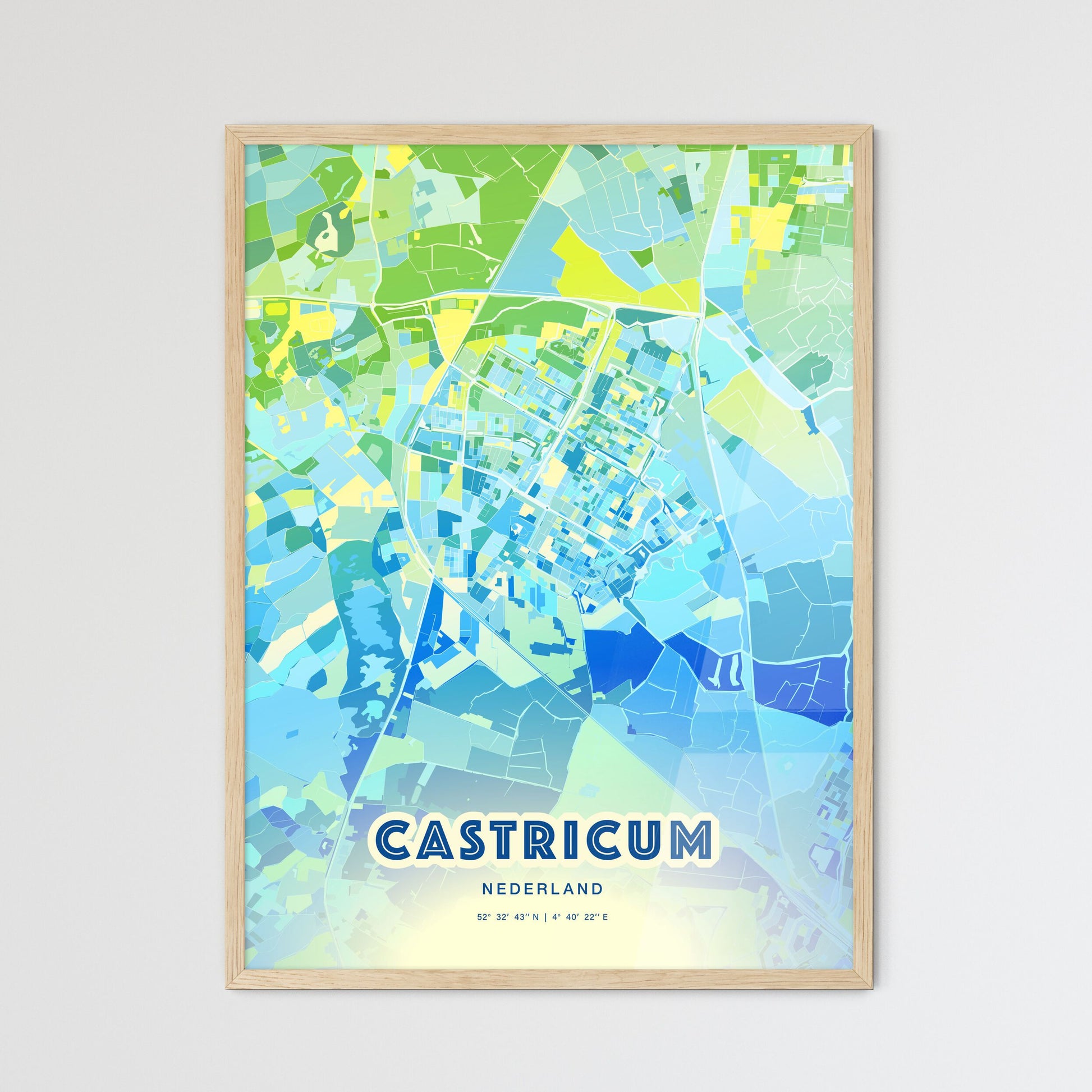 Colorful CASTRICUM NETHERLANDS Fine Art Map Cool Blue