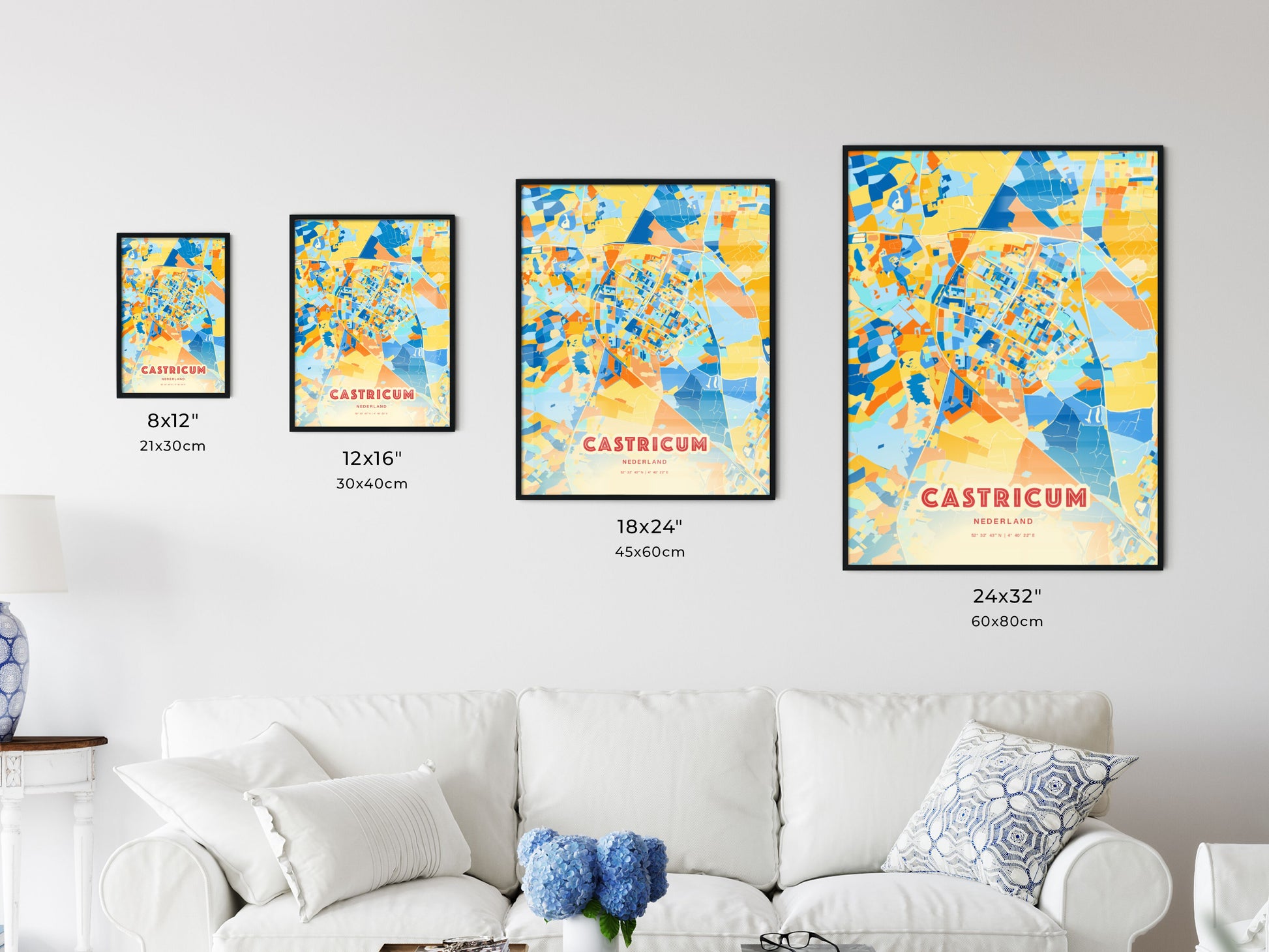 Colorful CASTRICUM NETHERLANDS Fine Art Map Blue Orange