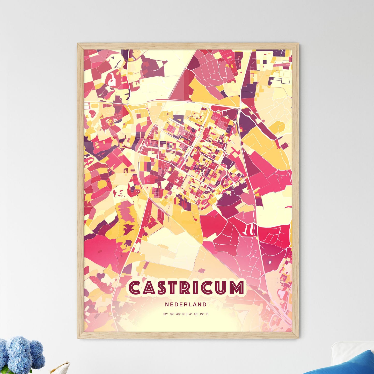 Colorful CASTRICUM NETHERLANDS Fine Art Map Hot Red