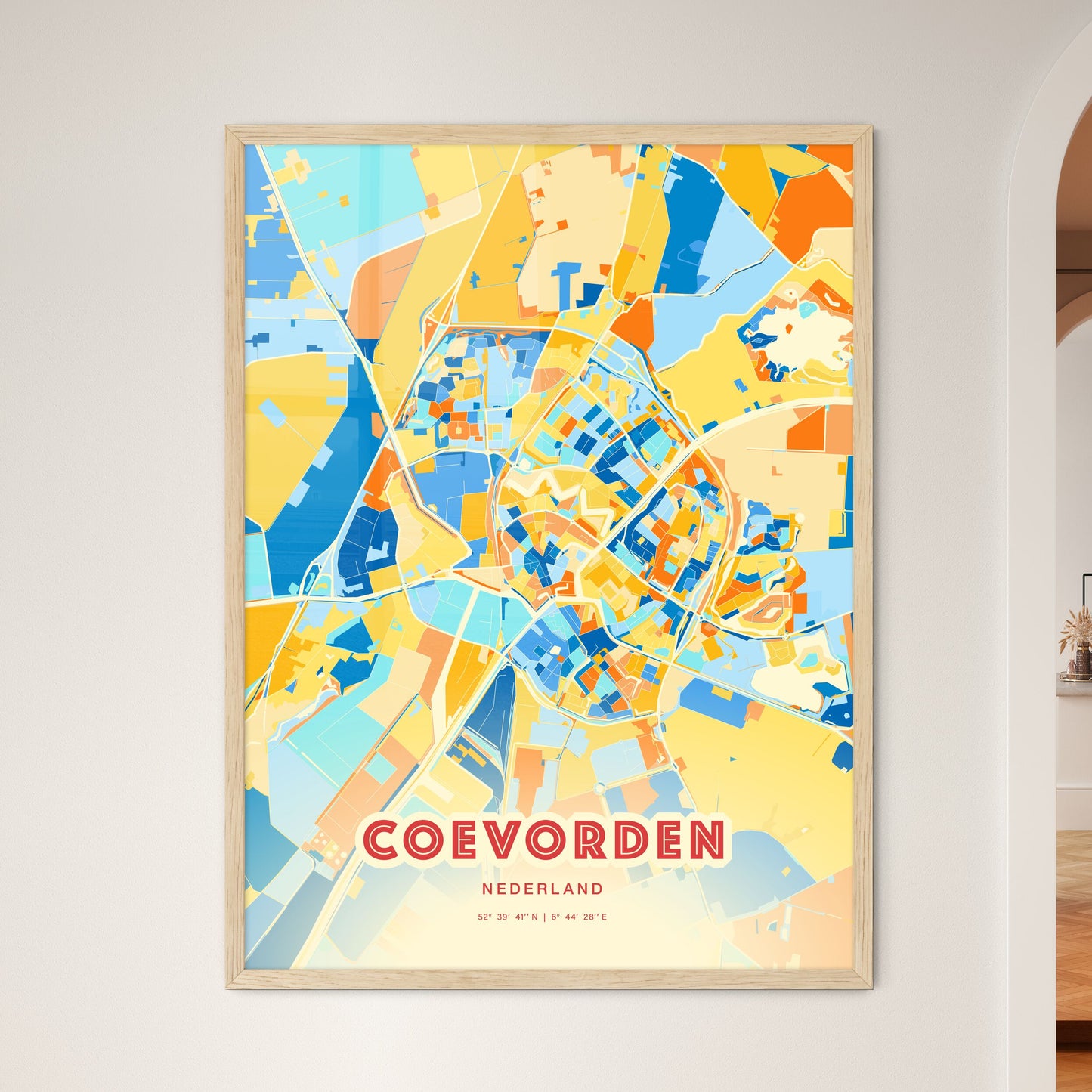 Colorful COEVORDEN NETHERLANDS Fine Art Map Blue Orange