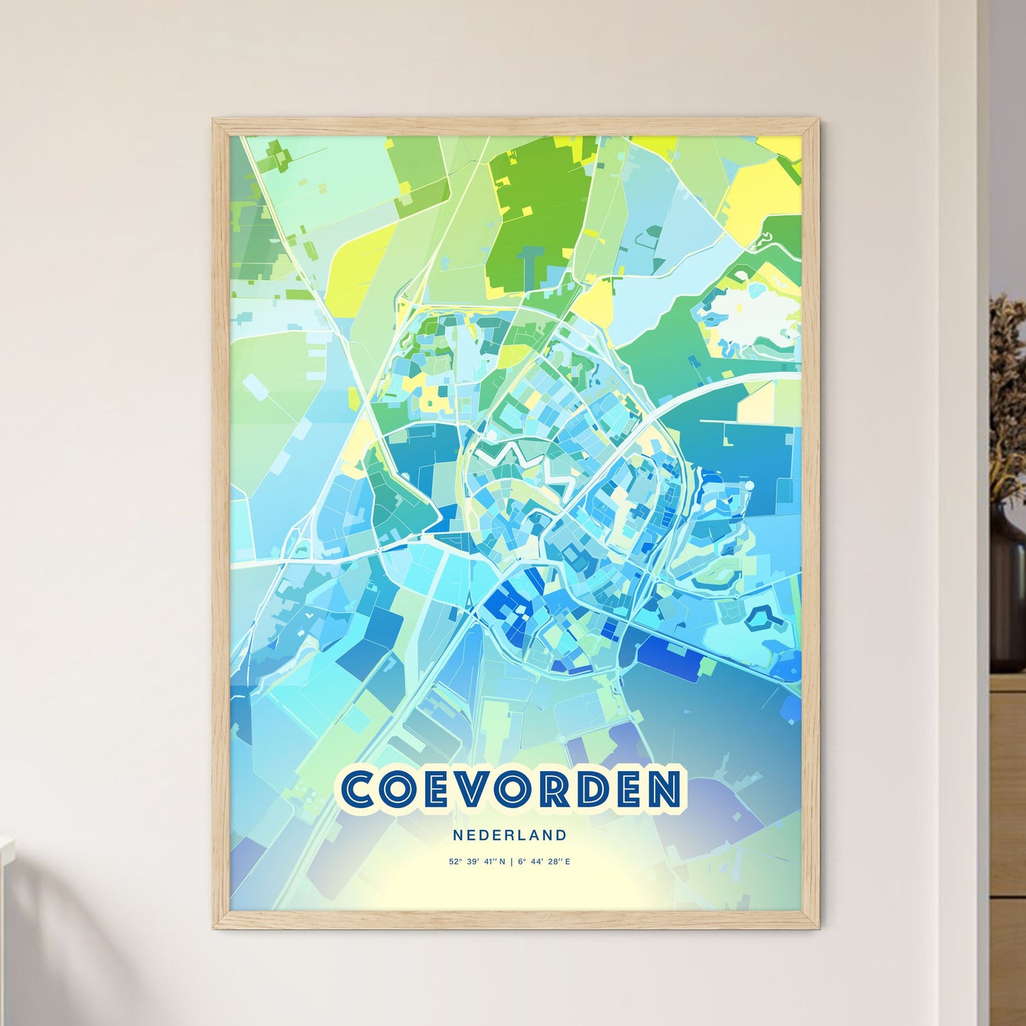 Colorful COEVORDEN NETHERLANDS Fine Art Map Cool Blue