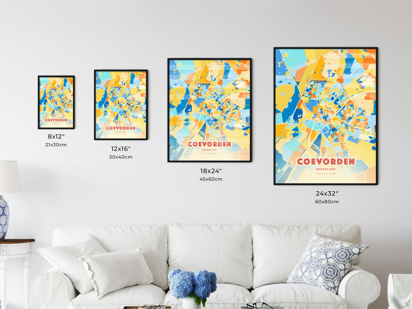 Colorful COEVORDEN NETHERLANDS Fine Art Map Blue Orange