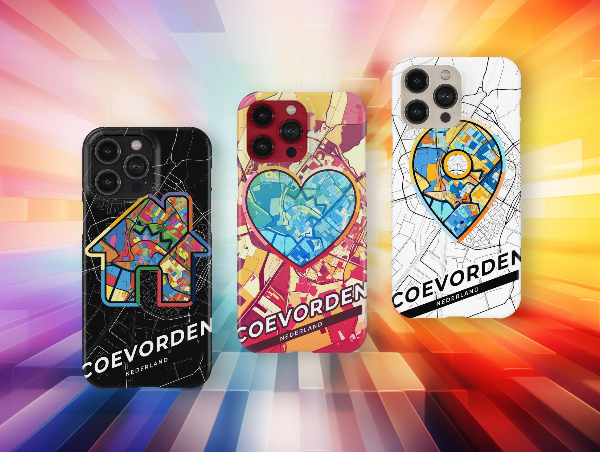 Coevorden Netherlands slim phone case with colorful icon. Birthday, wedding or housewarming gift. Couple match cases.