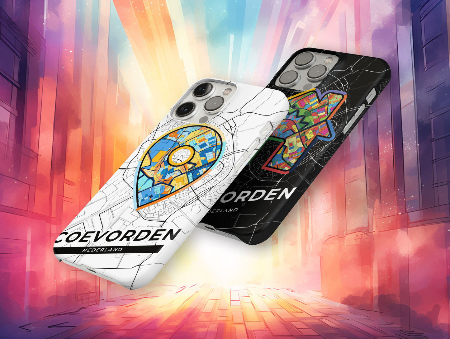 Coevorden Netherlands slim phone case with colorful icon. Birthday, wedding or housewarming gift. Couple match cases.