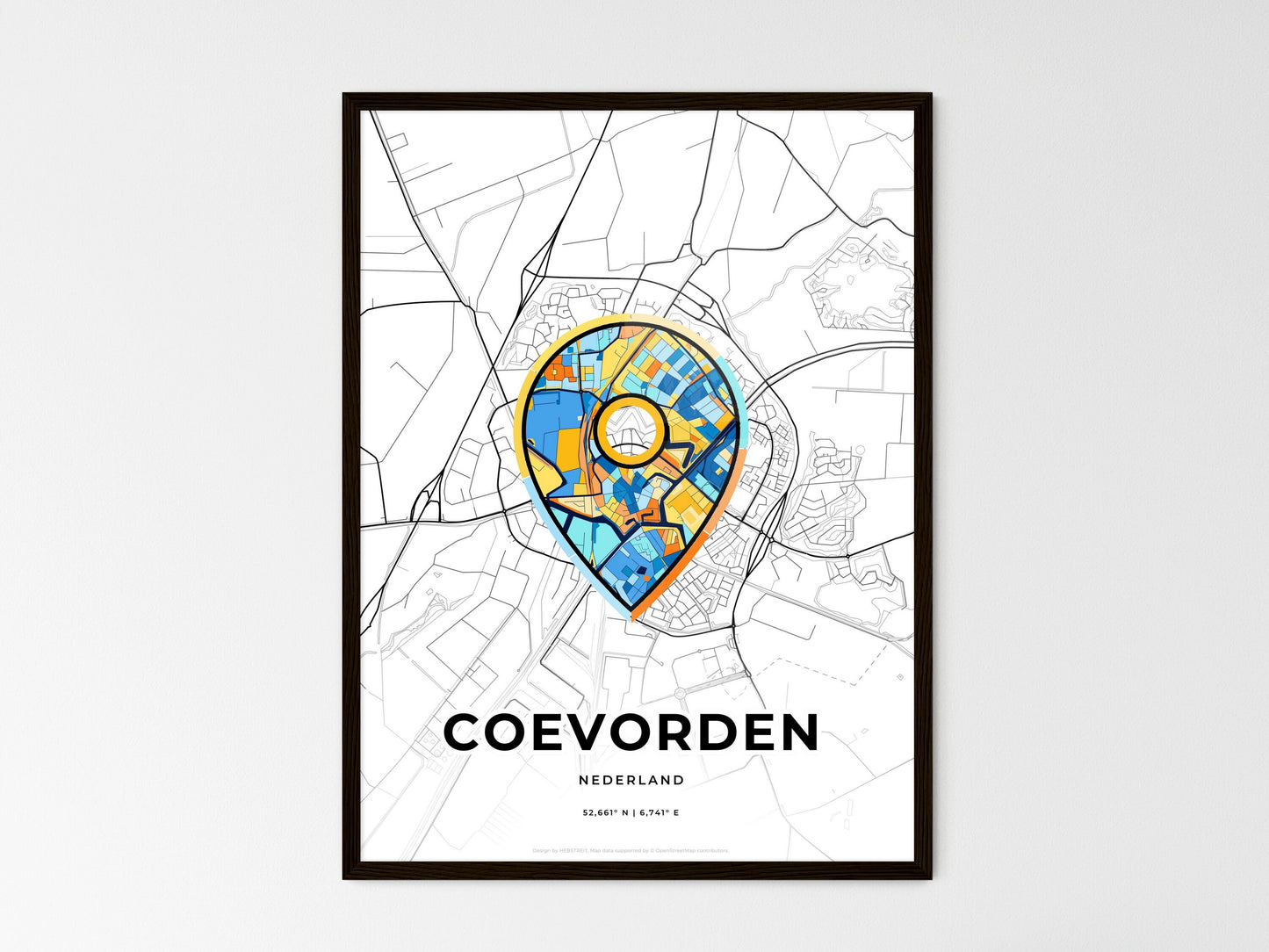 Coevorden Netherlands wedding art map with pointer icon