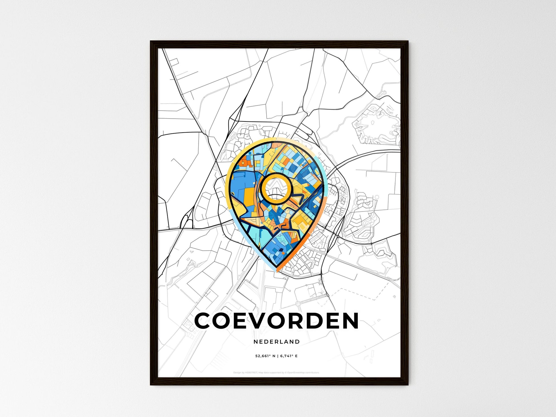 Coevorden Netherlands wedding art map with pointer icon