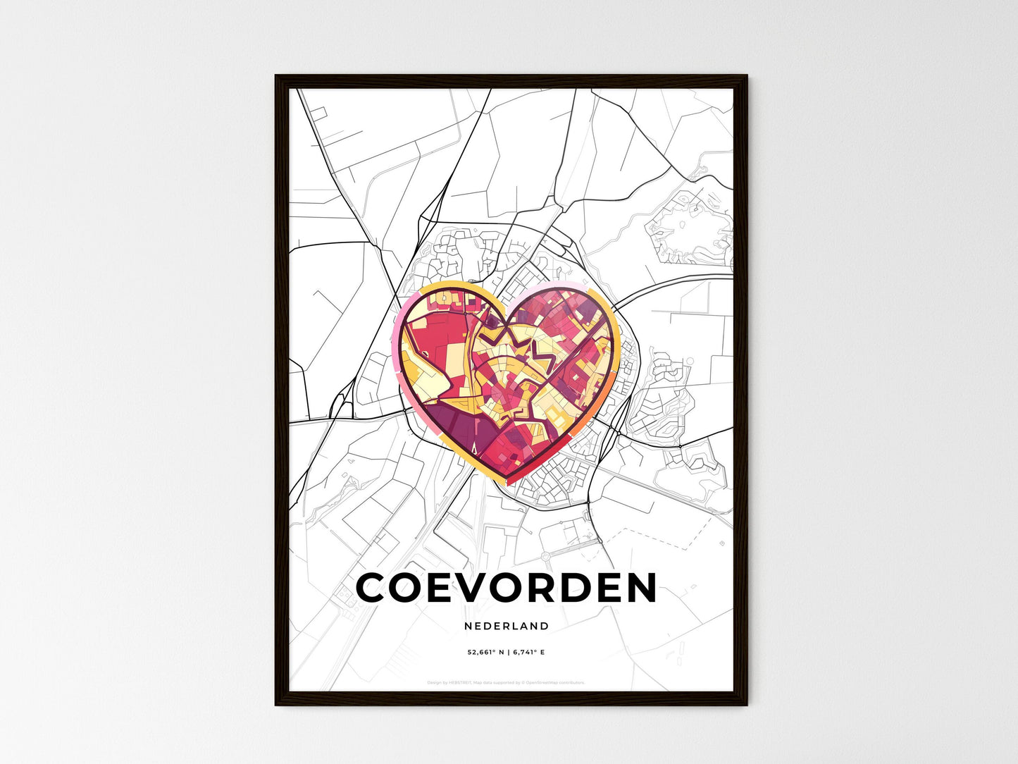 Coevorden Netherlands wedding art map with heart icon