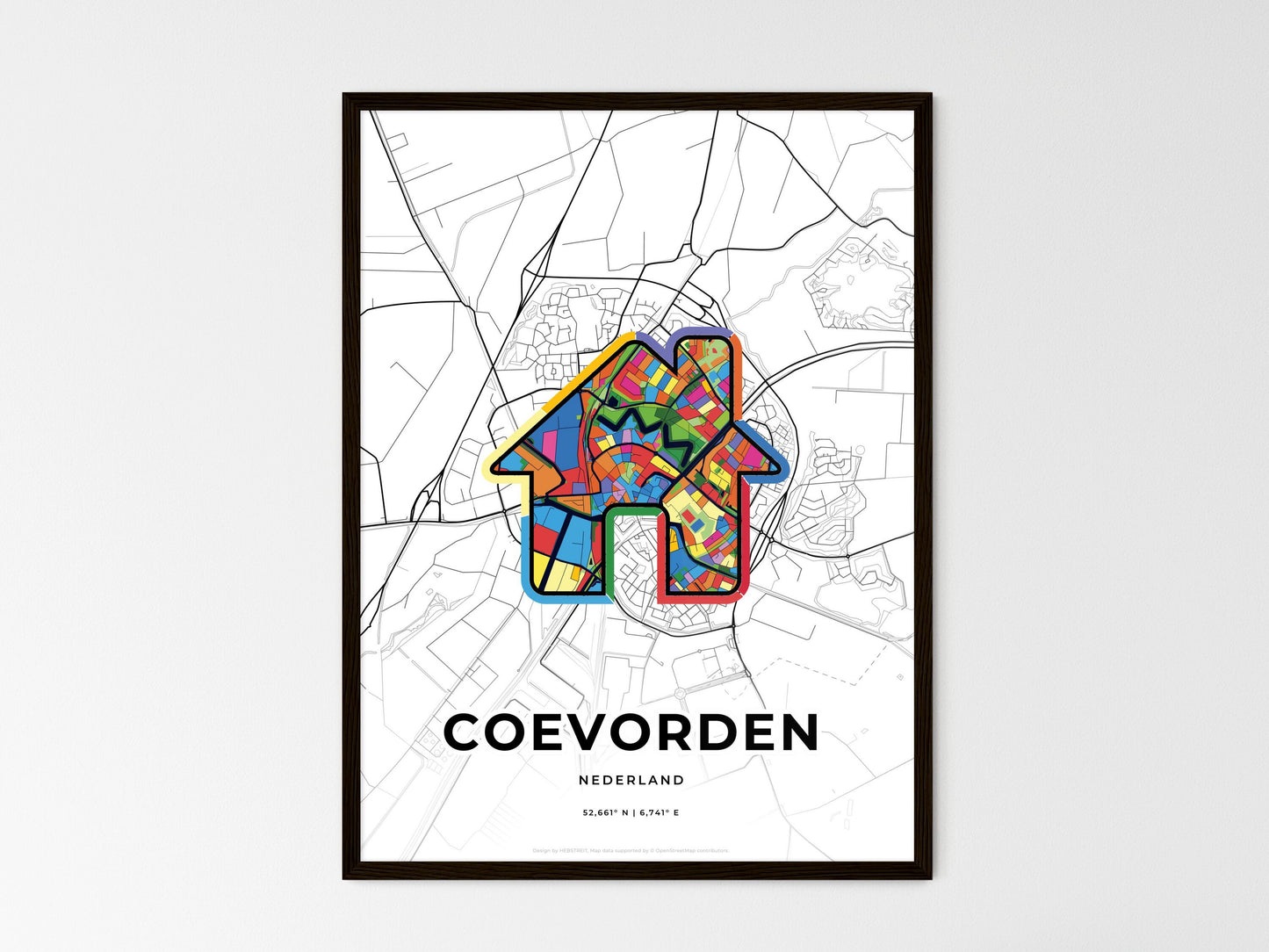 Coevorden Netherlands wedding art map with home icon