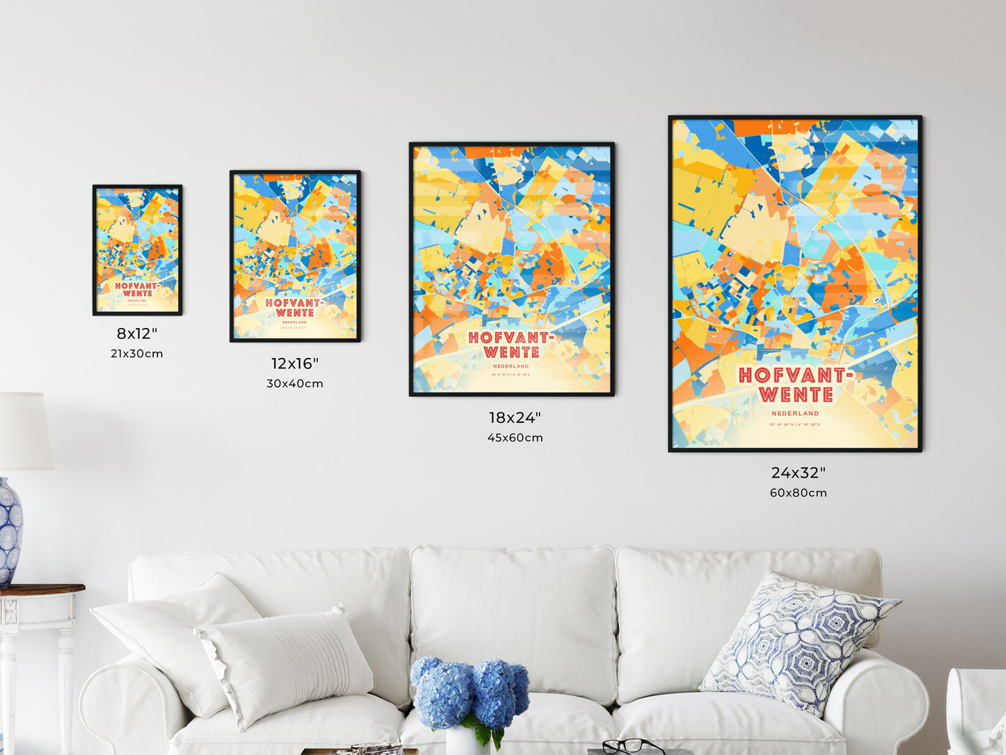 Colorful HOF VAN TWENTE NETHERLANDS Fine Art Map Blue Orange