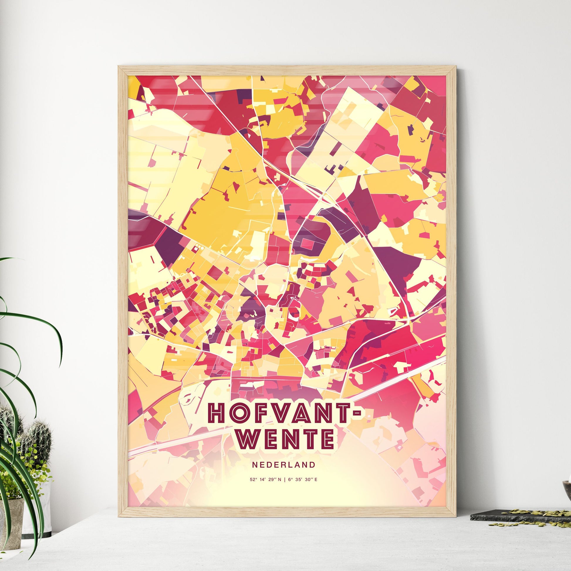 Colorful HOF VAN TWENTE NETHERLANDS Fine Art Map Hot Red