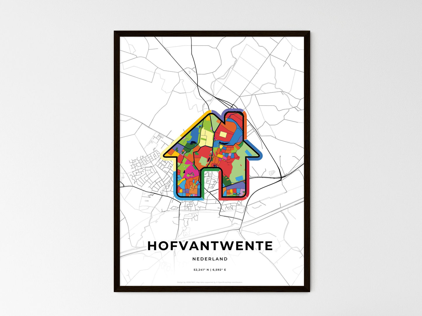 Hof Van Twente Netherlands wedding art map with home icon