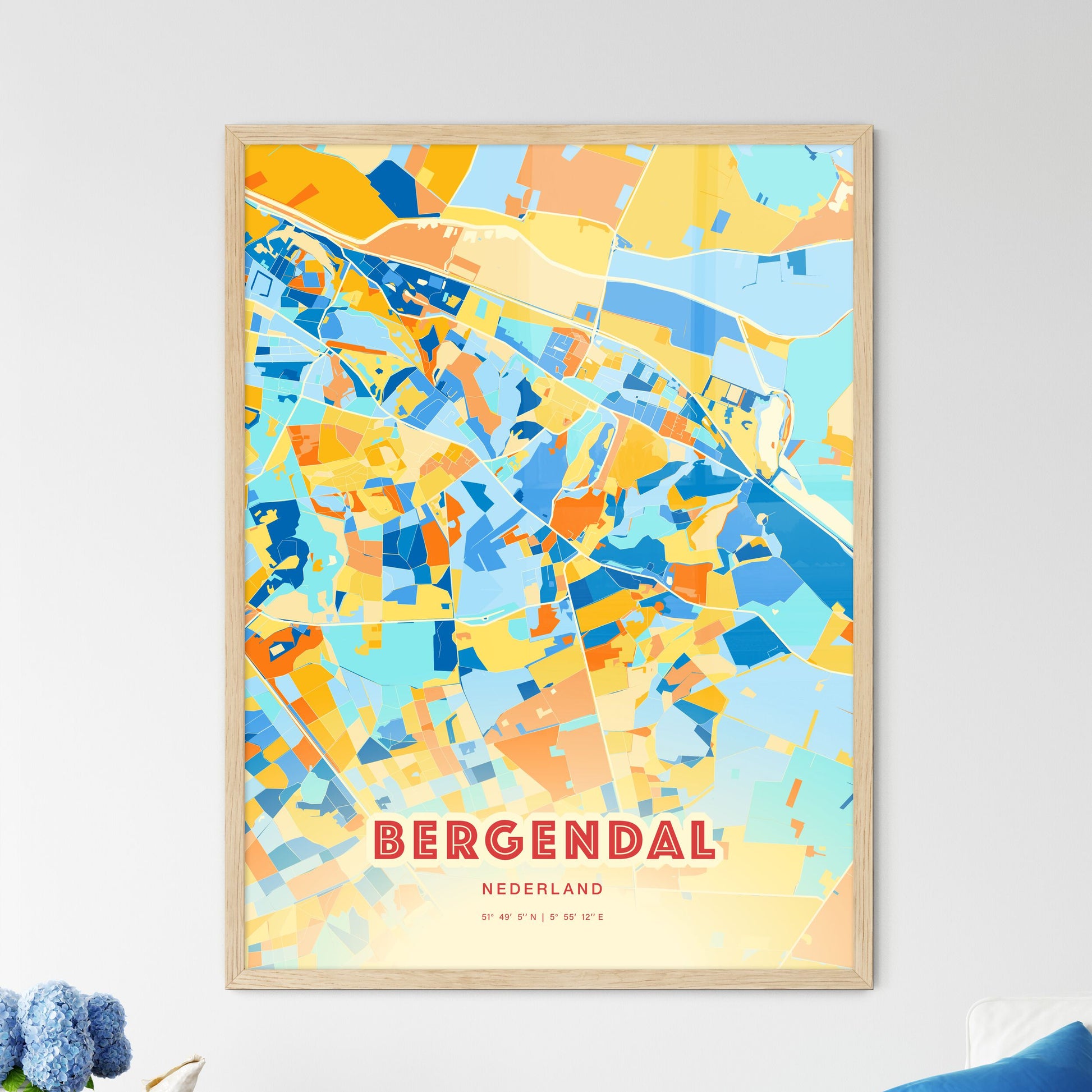 Colorful BERG EN DAL NETHERLANDS Fine Art Map Blue Orange