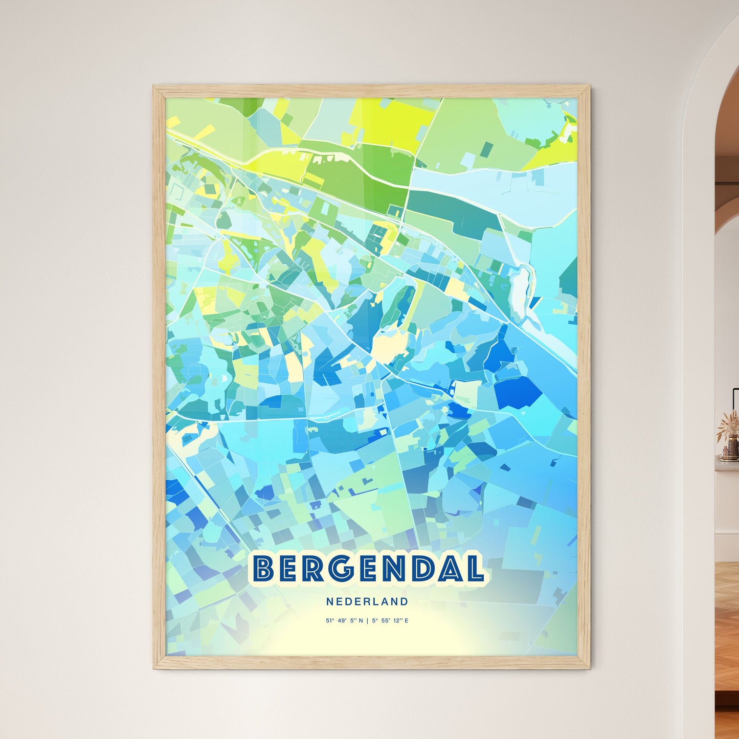 Colorful BERG EN DAL NETHERLANDS Fine Art Map Cool Blue