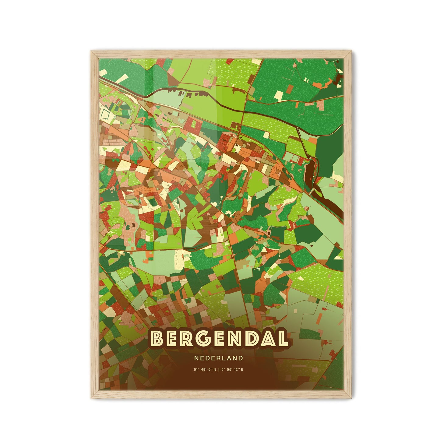 Colorful BERG EN DAL NETHERLANDS Fine Art Map Farmhouse