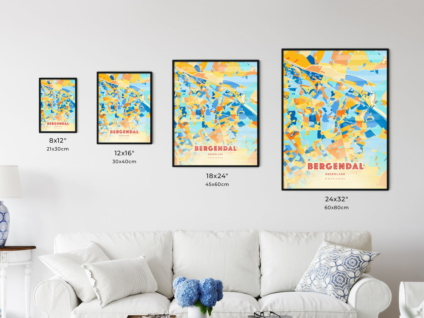 Colorful BERG EN DAL NETHERLANDS Fine Art Map Blue Orange