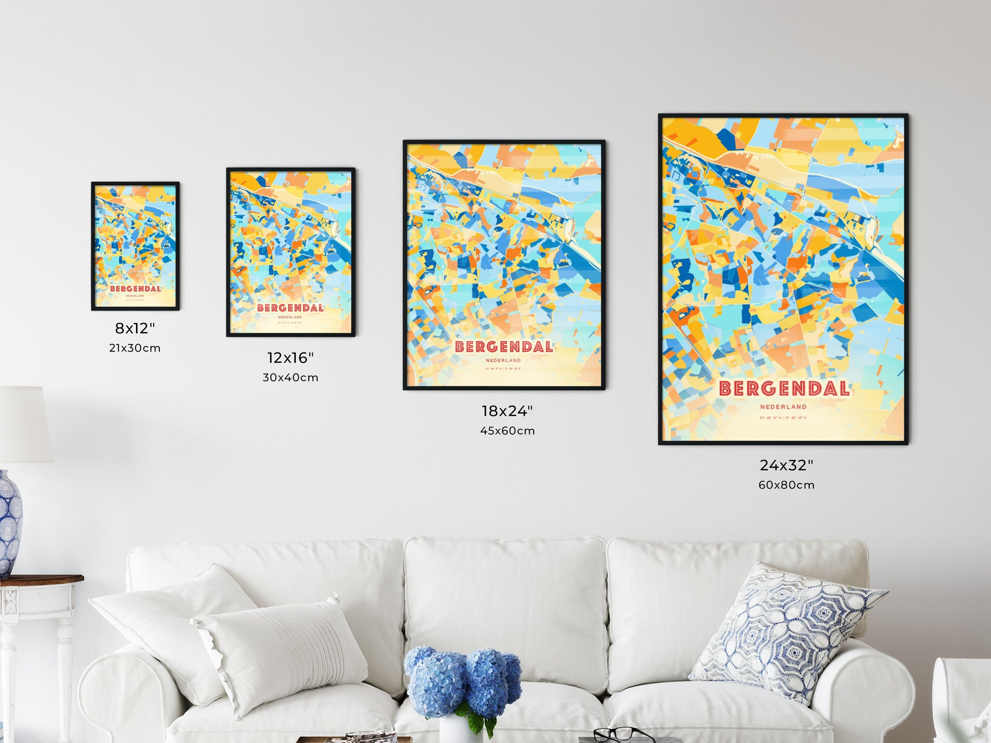 Colorful BERG EN DAL NETHERLANDS Fine Art Map Blue Orange