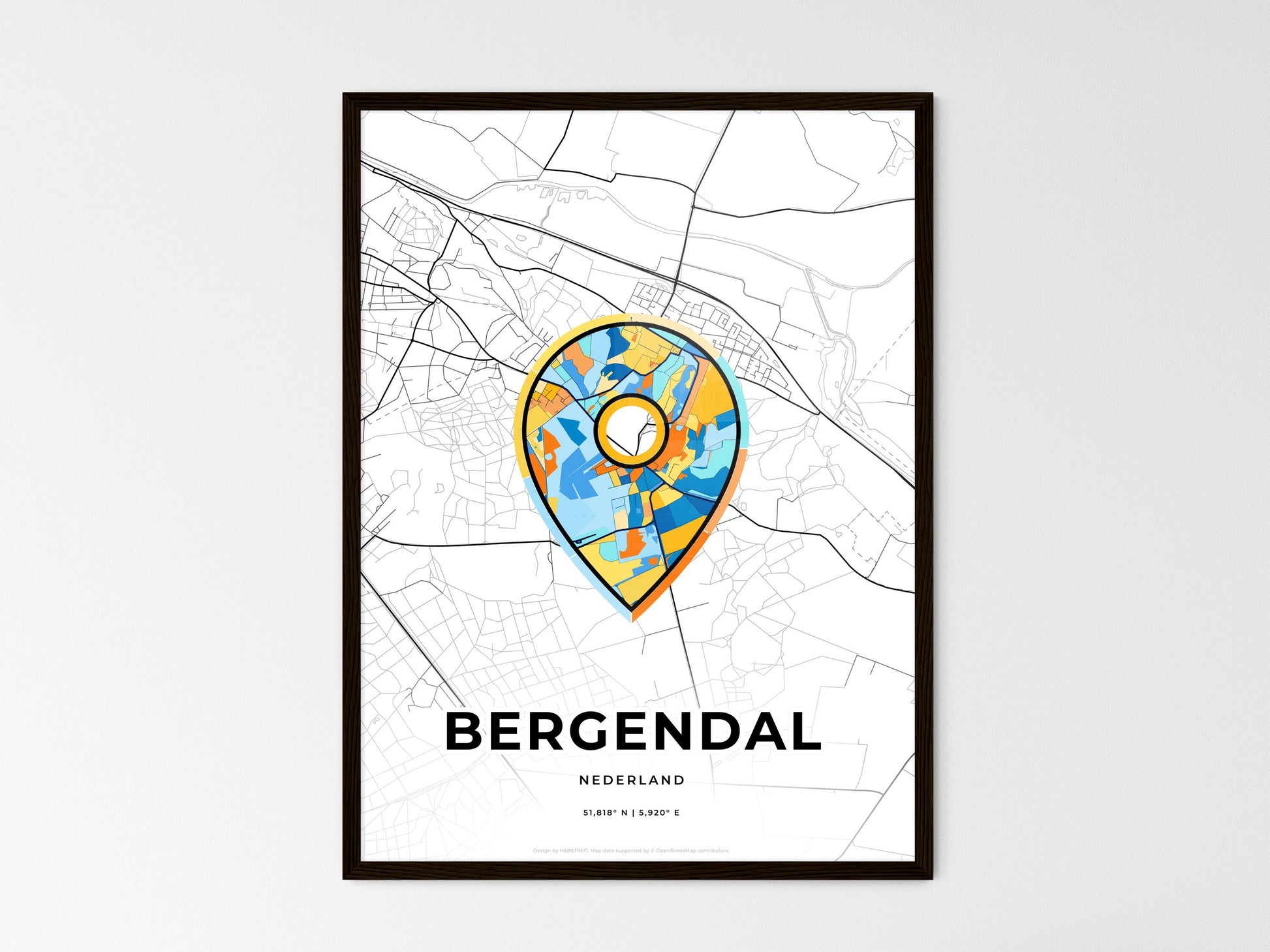Berg En Dal Netherlands wedding art map with pointer icon