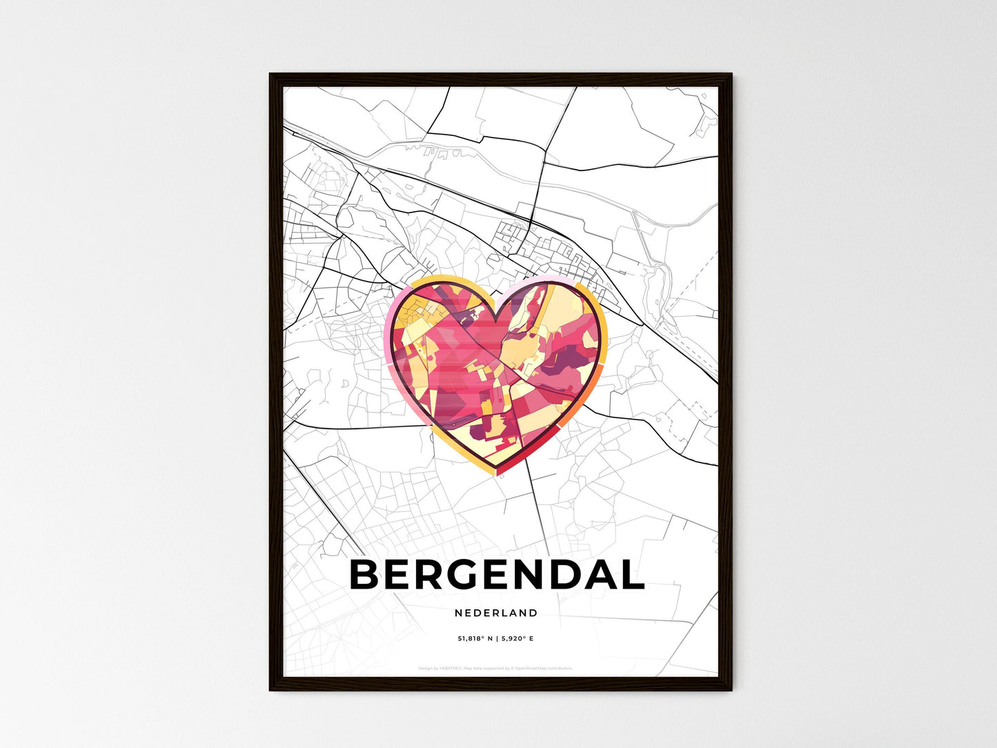 Berg En Dal Netherlands wedding art map with heart icon