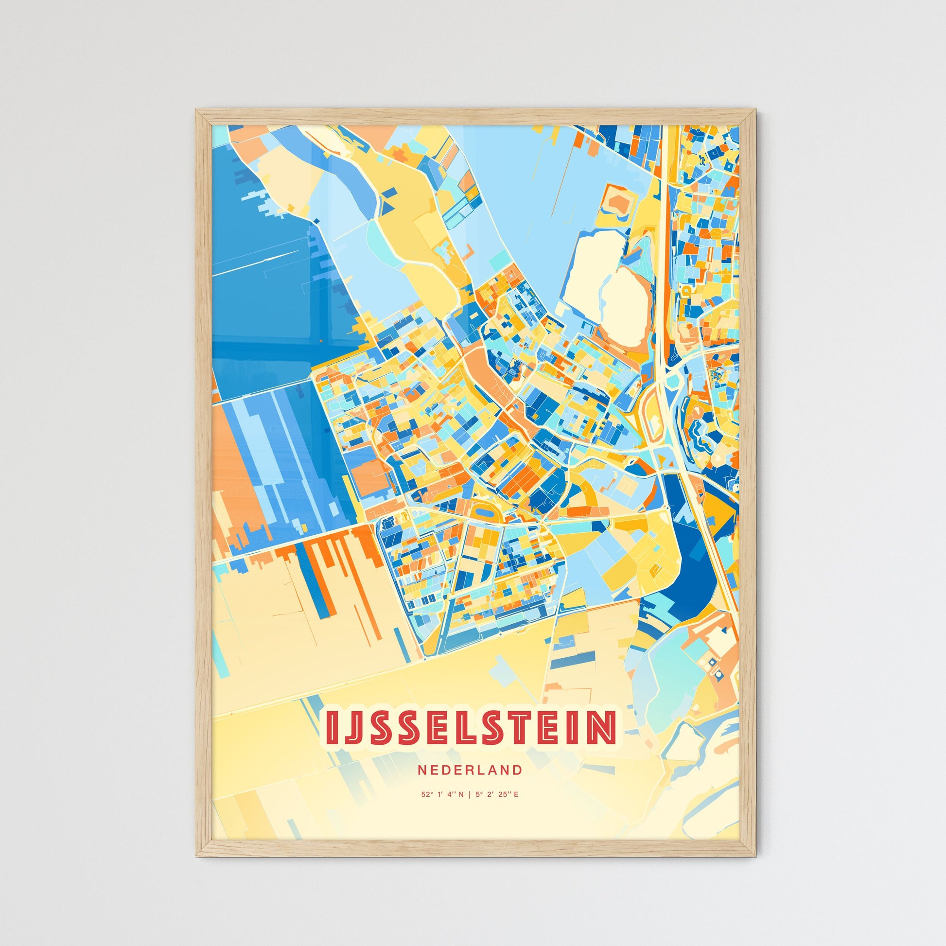 Colorful IJSSELSTEIN NETHERLANDS Fine Art Map Blue Orange