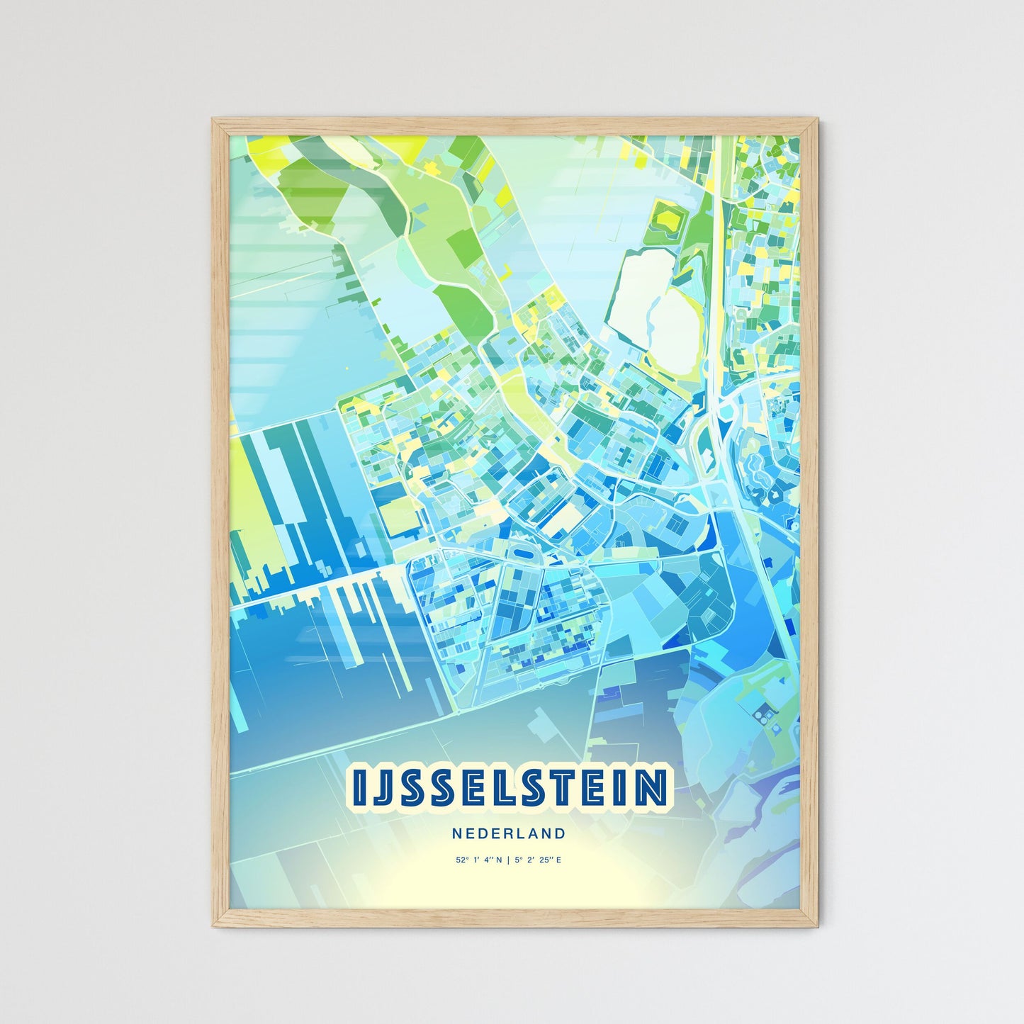 Colorful IJSSELSTEIN NETHERLANDS Fine Art Map Cool Blue