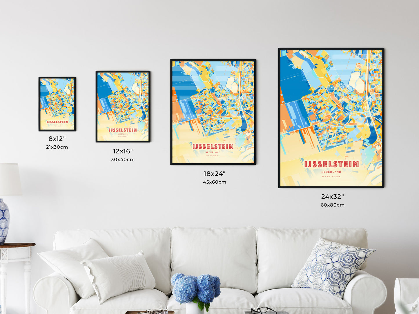 Colorful IJSSELSTEIN NETHERLANDS Fine Art Map Blue Orange