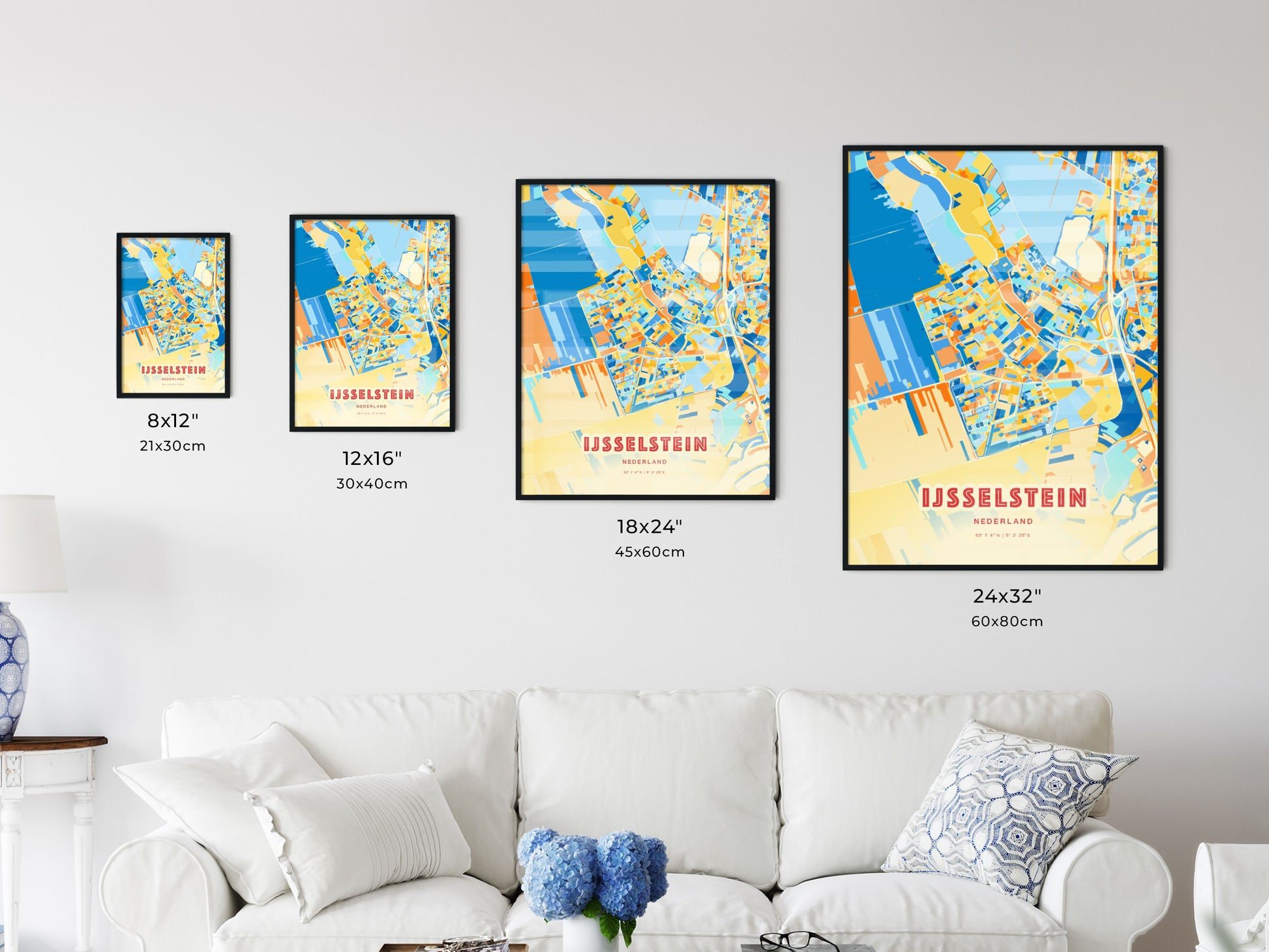 Colorful IJSSELSTEIN NETHERLANDS Fine Art Map Blue Orange