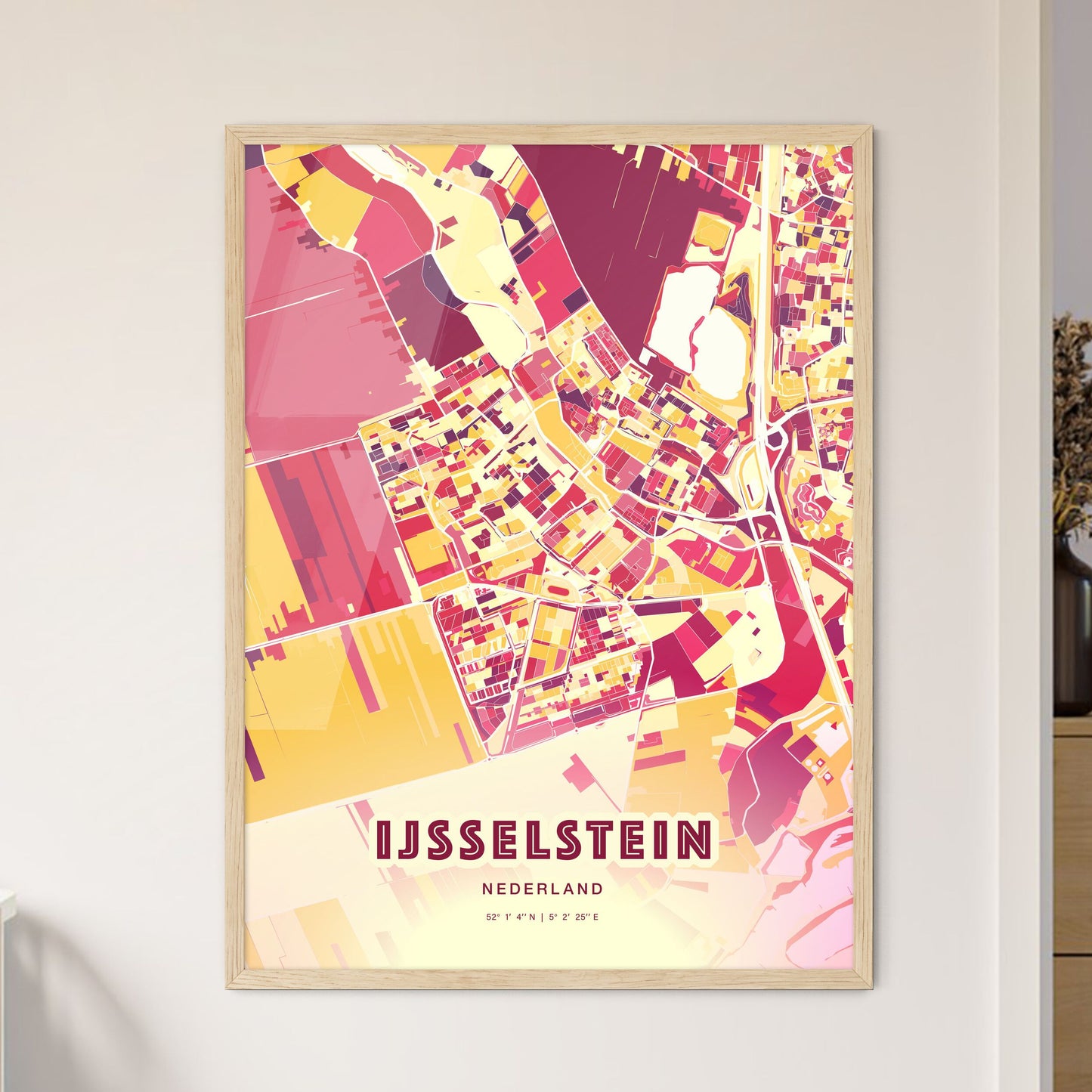 Colorful IJSSELSTEIN NETHERLANDS Fine Art Map Hot Red