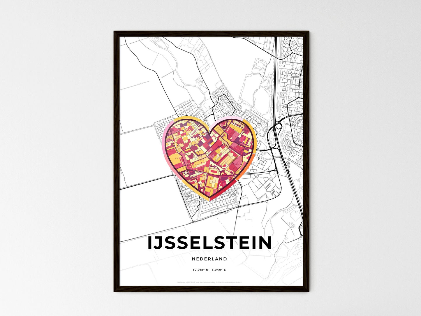 Ijsselstein Netherlands wedding art map with heart icon