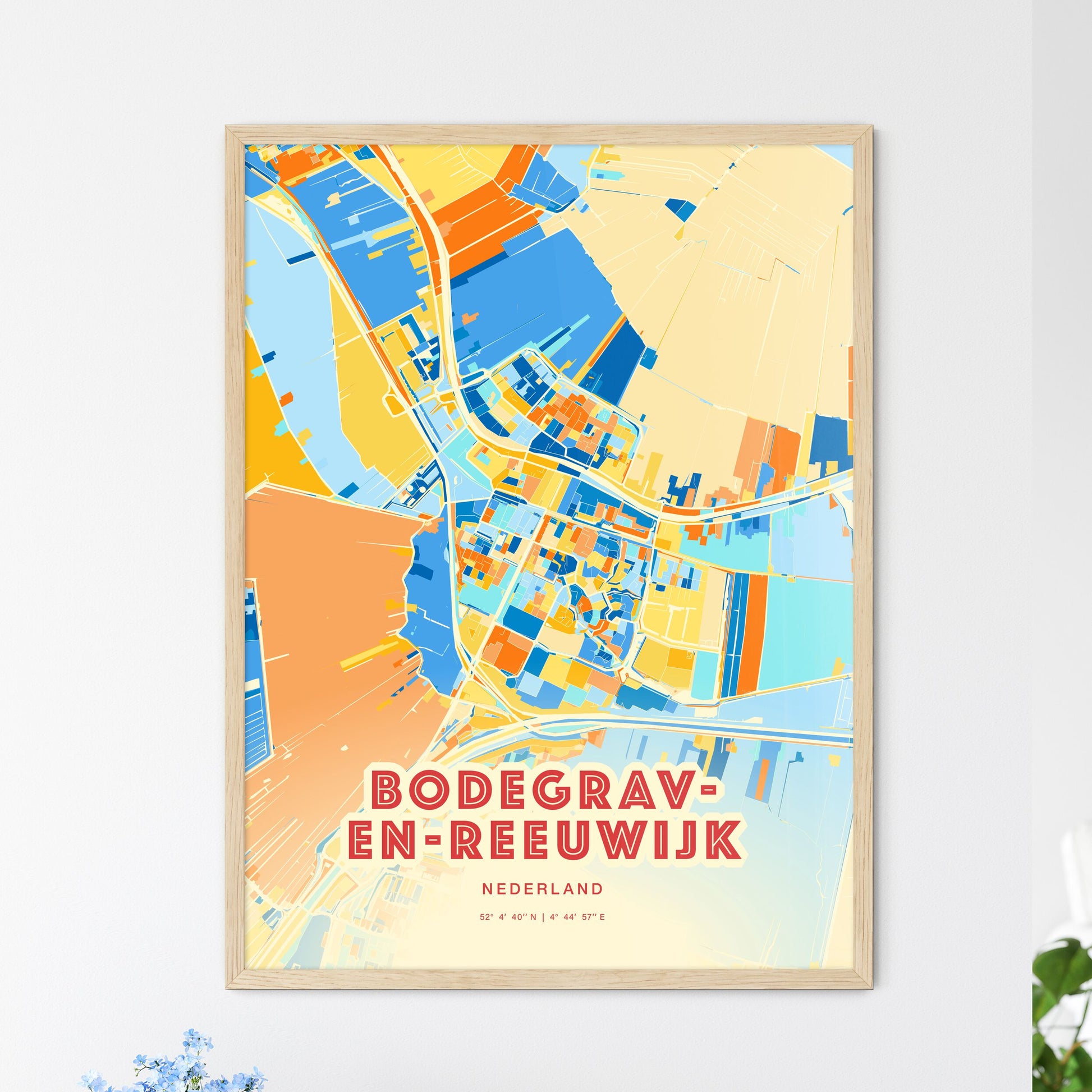 Colorful BODEGRAVEN-REEUWIJK NETHERLANDS Fine Art Map Blue Orange