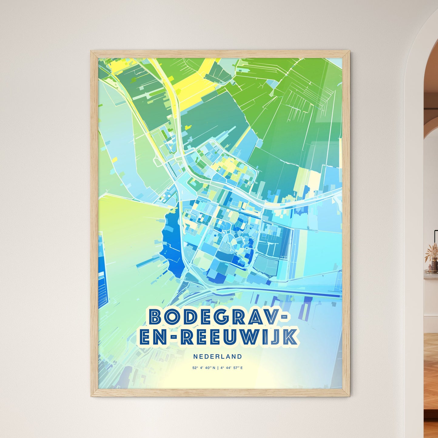 Colorful BODEGRAVEN-REEUWIJK NETHERLANDS Fine Art Map Cool Blue