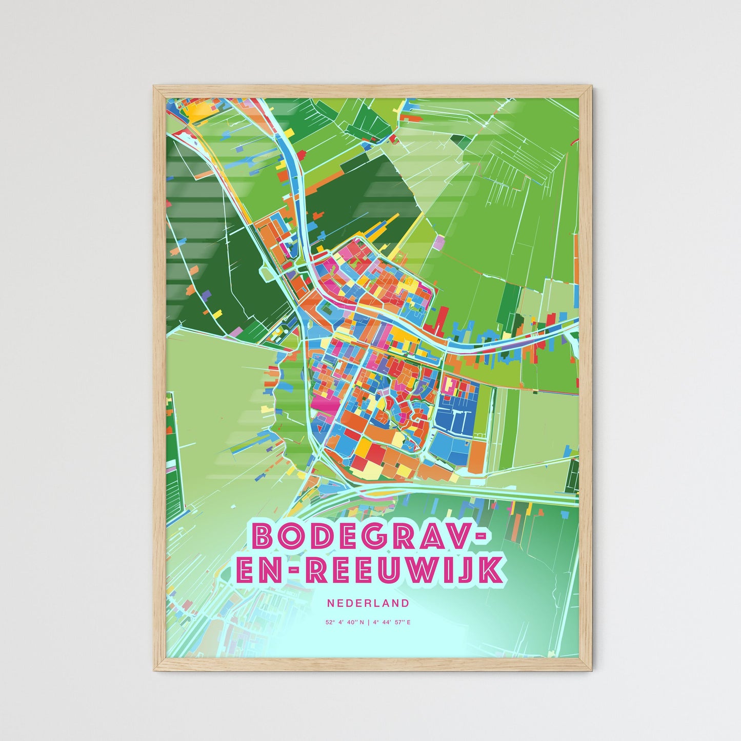 Colorful BODEGRAVEN-REEUWIJK NETHERLANDS Fine Art Map Crazy Colors
