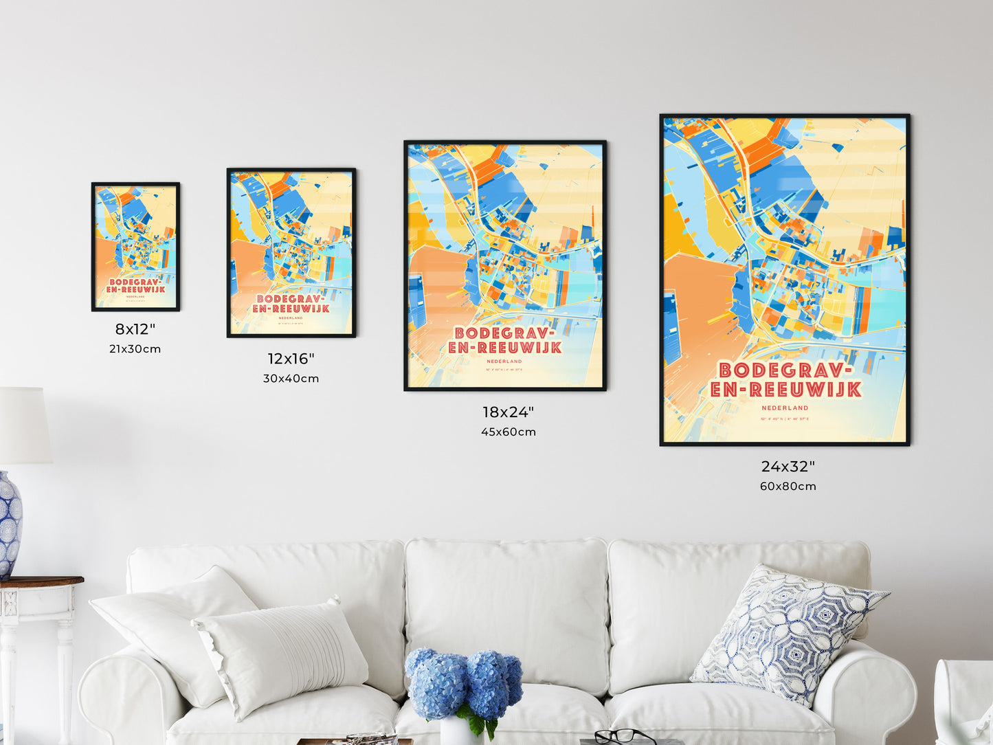 Colorful BODEGRAVEN-REEUWIJK NETHERLANDS Fine Art Map Blue Orange