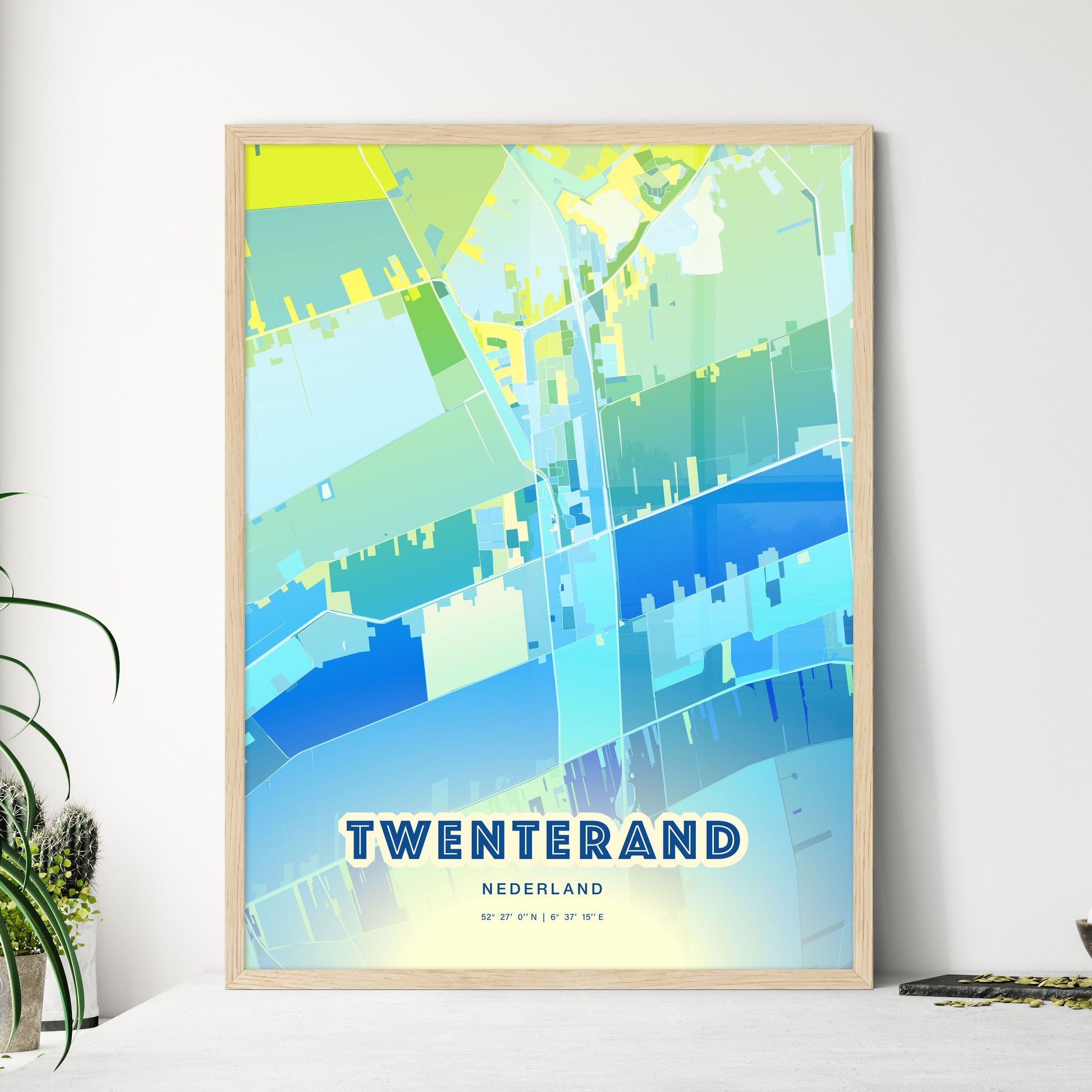 Colorful TWENTERAND NETHERLANDS Fine Art Map Cool Blue