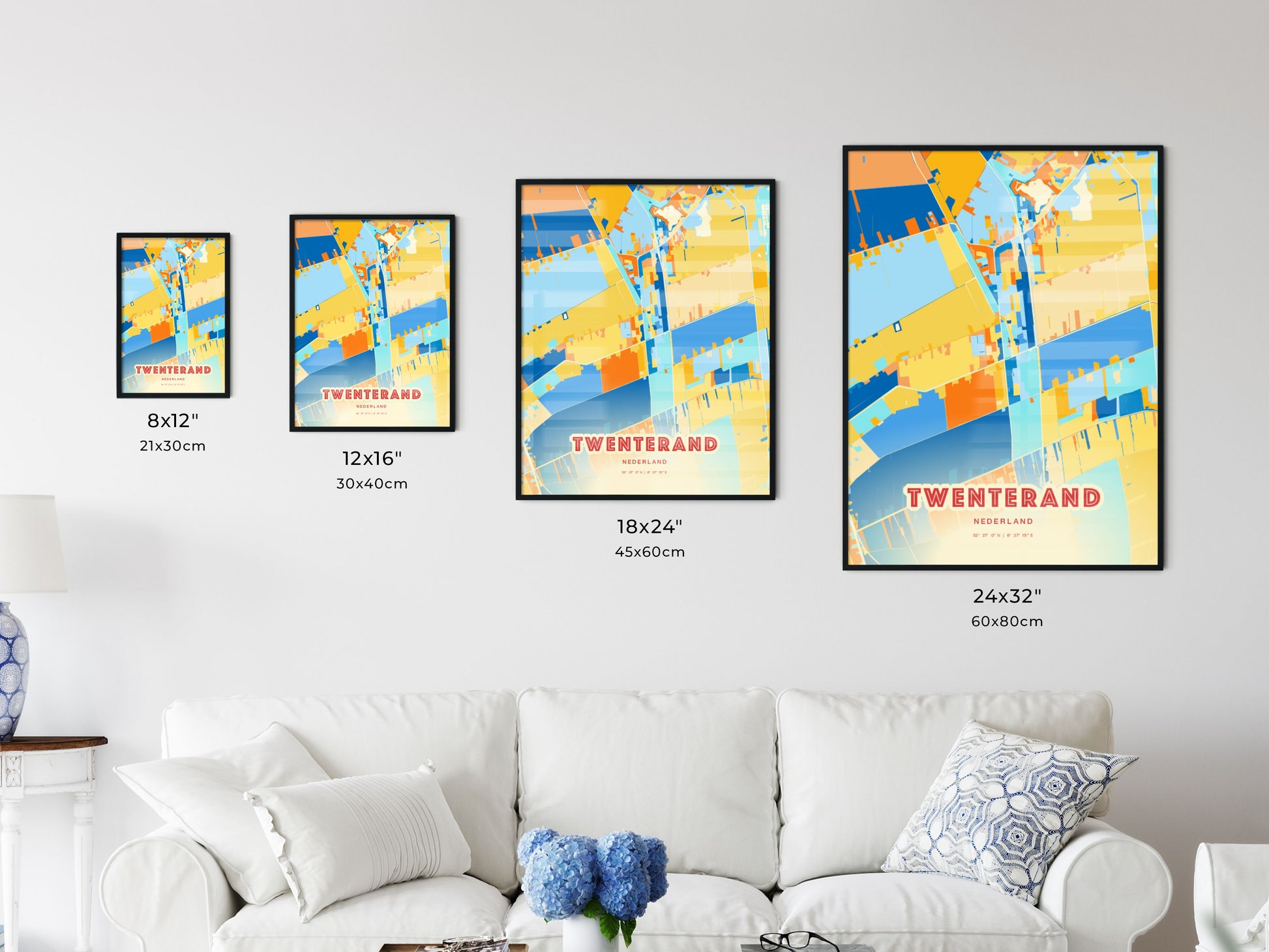 Colorful TWENTERAND NETHERLANDS Fine Art Map Blue Orange