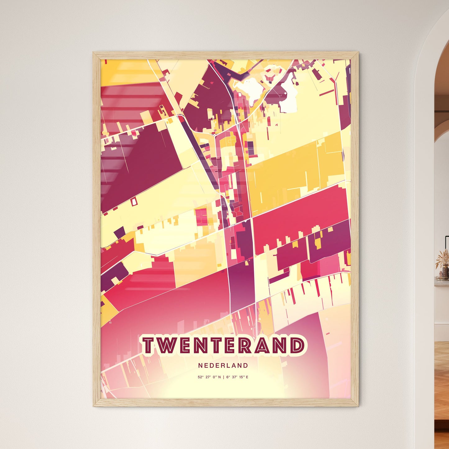 Colorful TWENTERAND NETHERLANDS Fine Art Map Hot Red