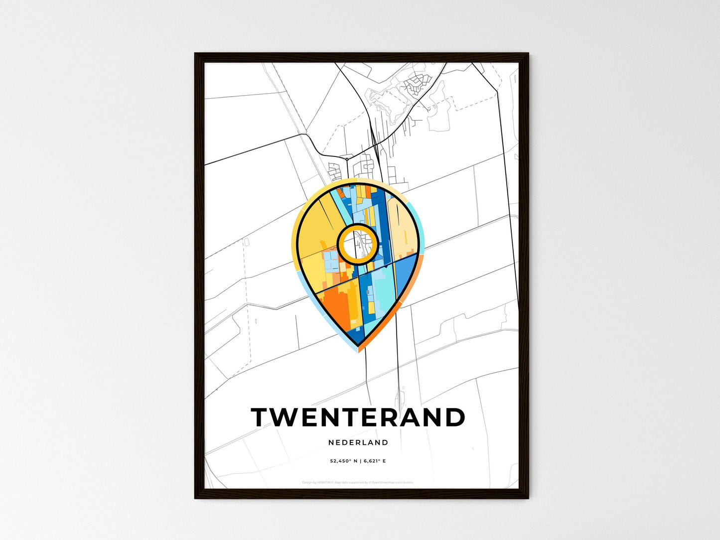 Twenterand Netherlands wedding art map with pointer icon