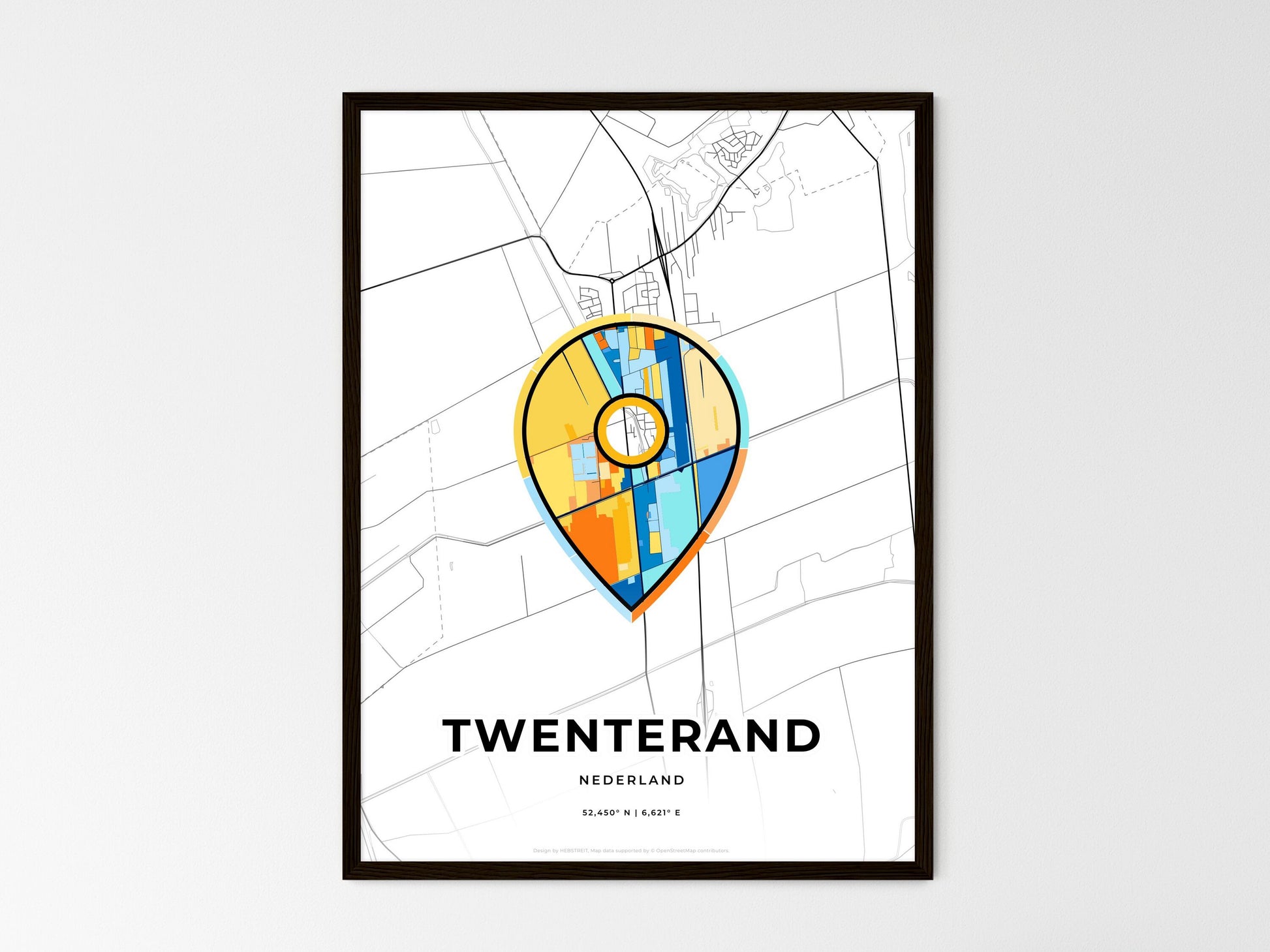 Twenterand Netherlands wedding art map with pointer icon