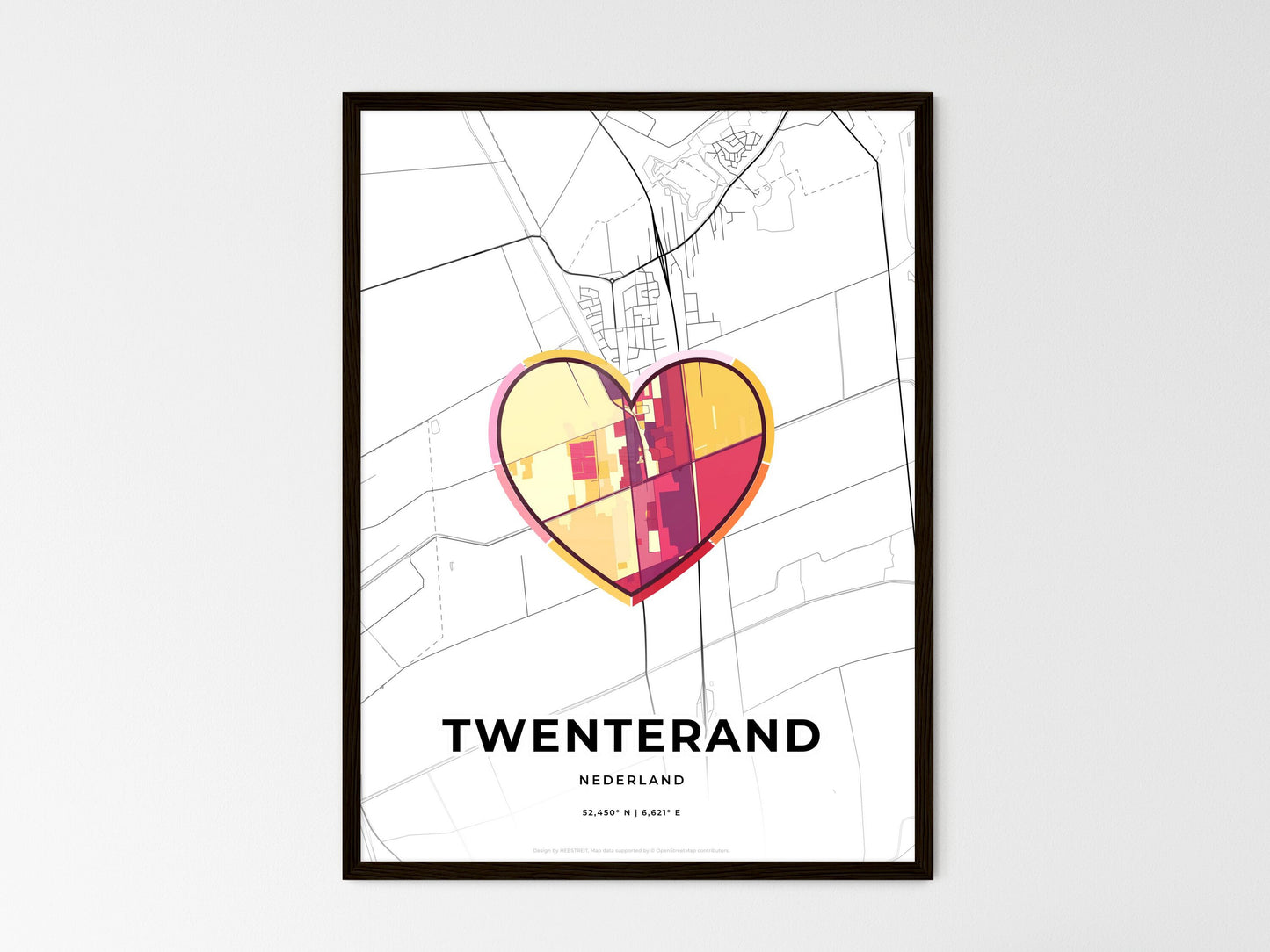 Twenterand Netherlands wedding art map with heart icon
