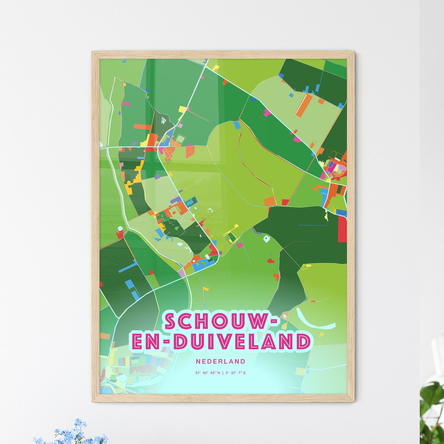 Colorful SCHOUWEN-DUIVELAND NETHERLANDS Fine Art Map Crazy Colors