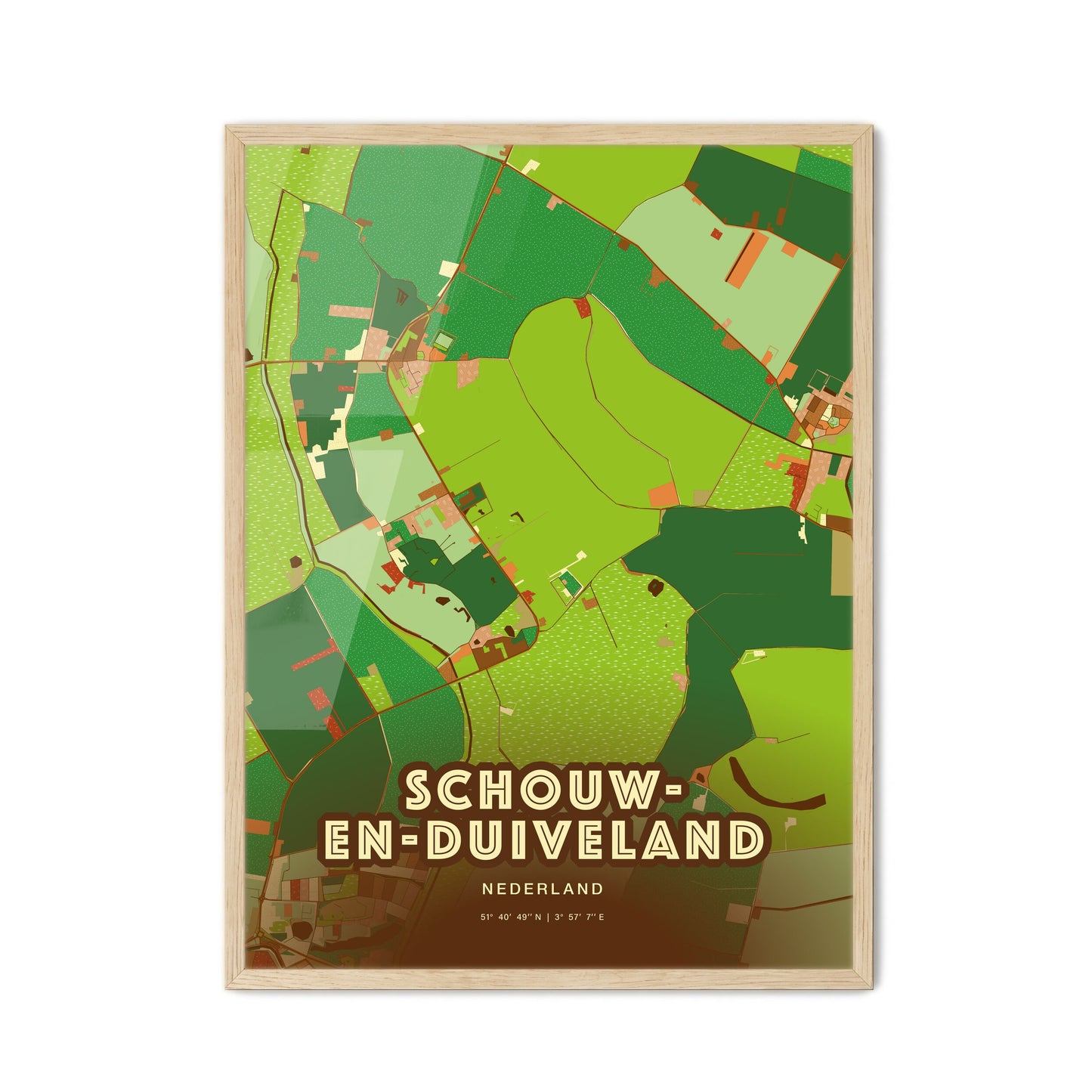 Colorful SCHOUWEN-DUIVELAND NETHERLANDS Fine Art Map Farmhouse