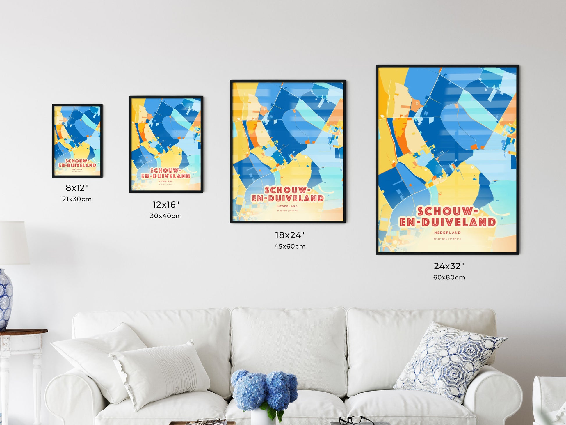 Colorful SCHOUWEN-DUIVELAND NETHERLANDS Fine Art Map Blue Orange