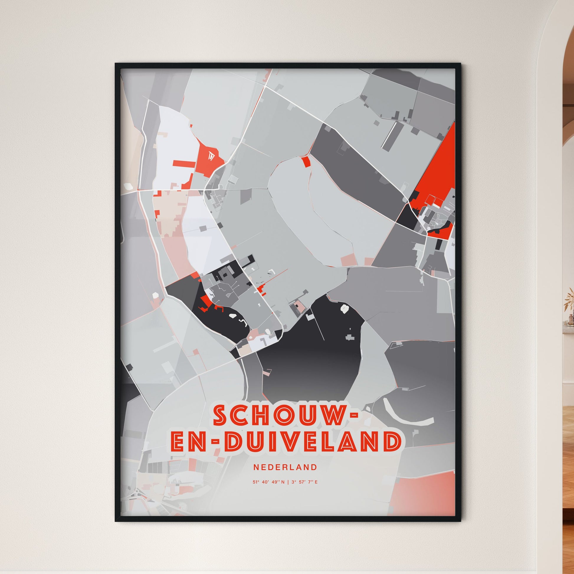 Colorful SCHOUWEN-DUIVELAND NETHERLANDS Fine Art Map Modern