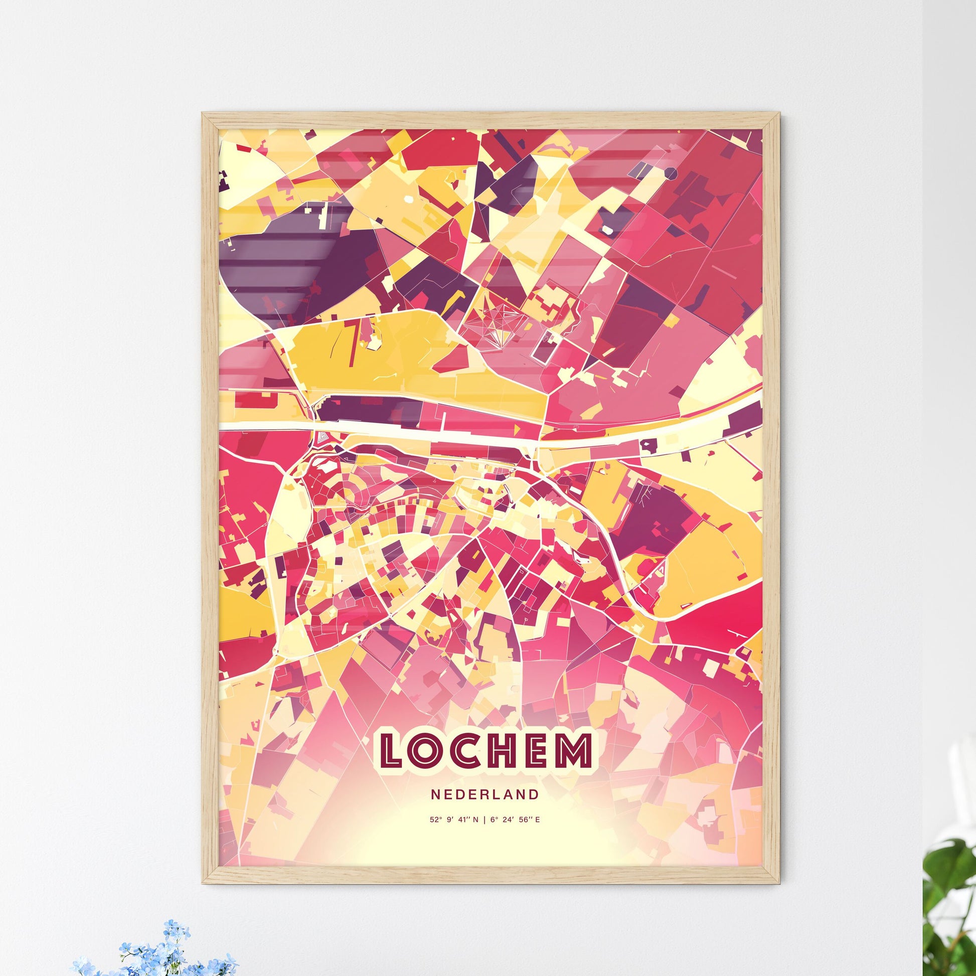 Colorful LOCHEM NETHERLANDS Fine Art Map Hot Red