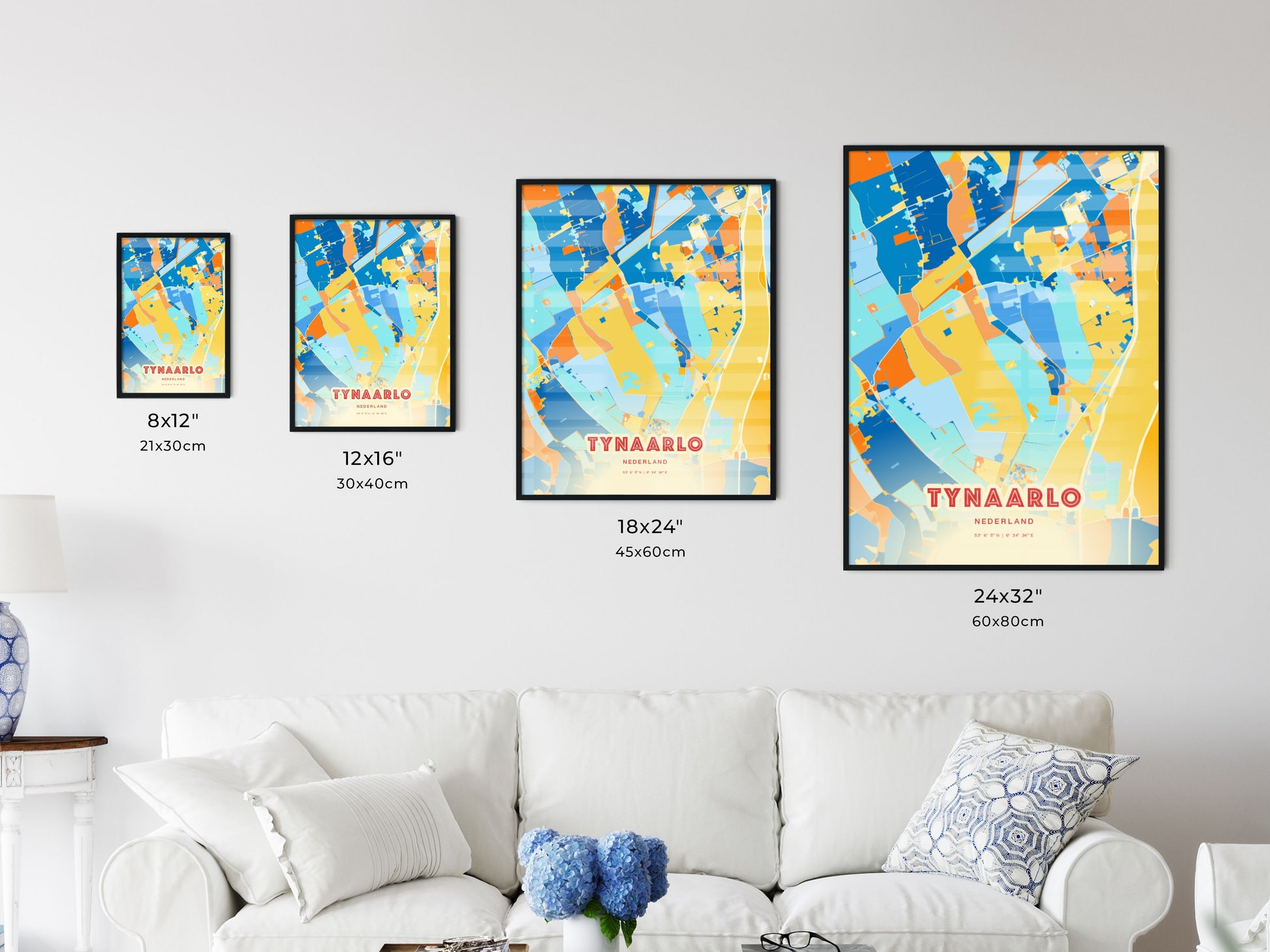 Colorful TYNAARLO NETHERLANDS Fine Art Map Blue Orange