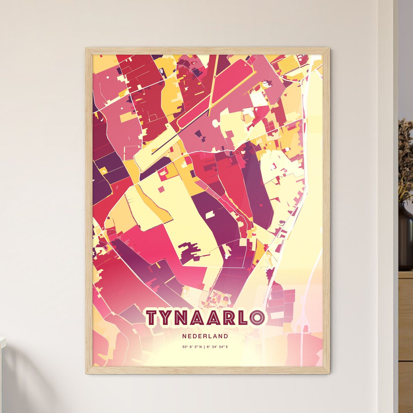 Colorful TYNAARLO NETHERLANDS Fine Art Map Hot Red