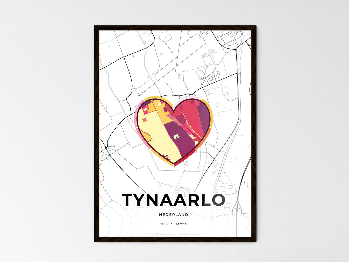 Tynaarlo Netherlands wedding art map with heart icon