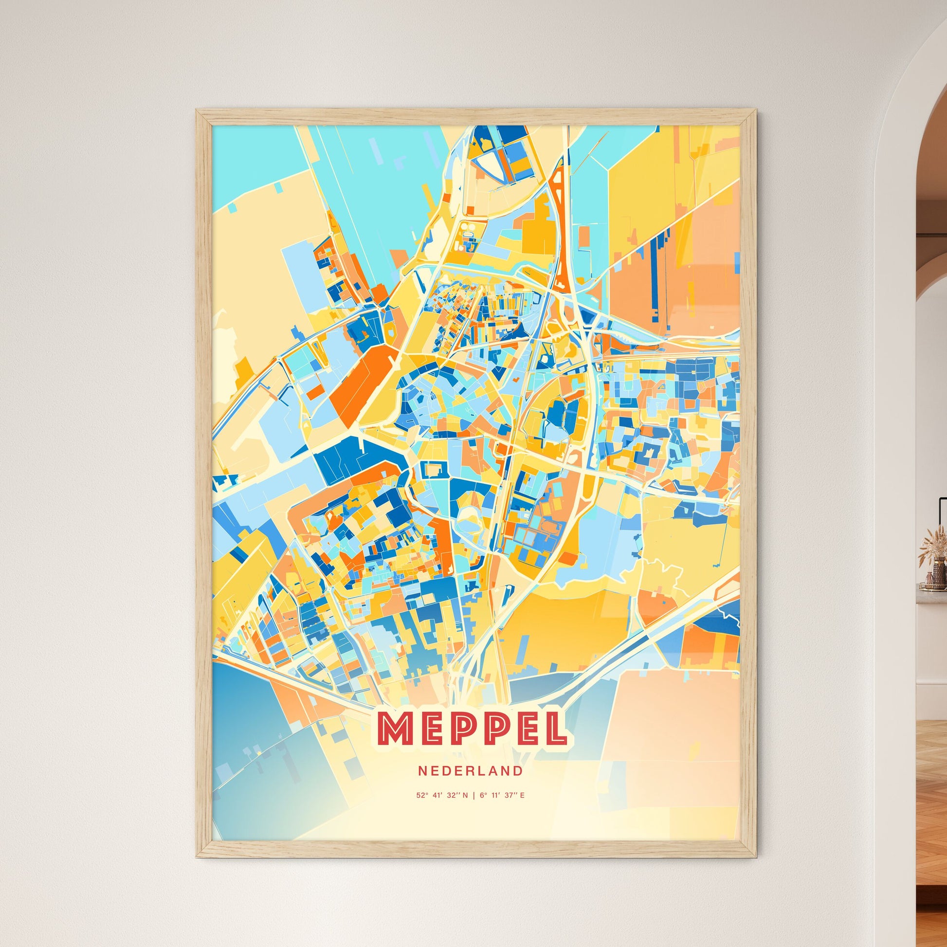 Colorful MEPPEL NETHERLANDS Fine Art Map Blue Orange