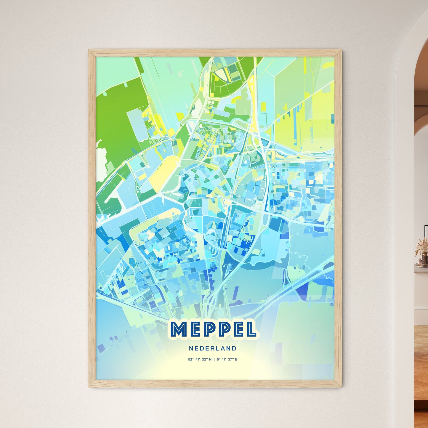 Colorful MEPPEL NETHERLANDS Fine Art Map Cool Blue