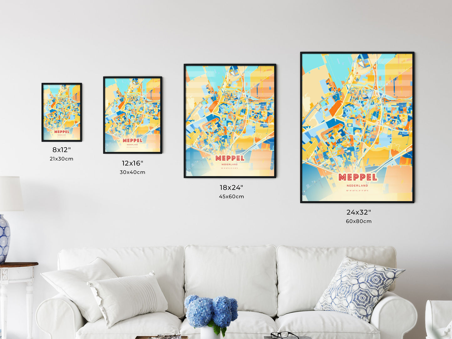 Colorful MEPPEL NETHERLANDS Fine Art Map Blue Orange